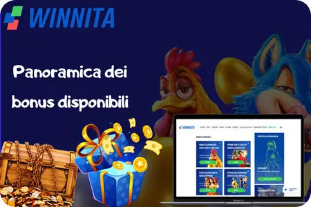 Sezione promozioni di Winnita casinò bonus e giri gratis disponibili.